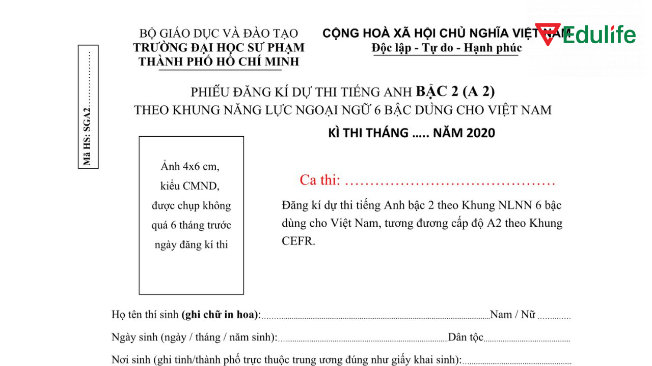 Mẫu phiếu đăng ký thi VSTEP trình độ A2